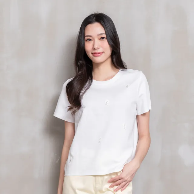 【perng yuh 芃諭名品】微光星塵 刺繡飾 圓領T恤(2026 SS Collection|5A春夏新品上市)
