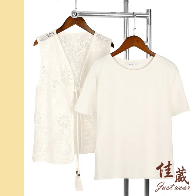 【Just Wear 佳葳】波西米亞兩件式上衣(女上衣/女上著/短袖/兩件式/百搭/棉質/圓領)
