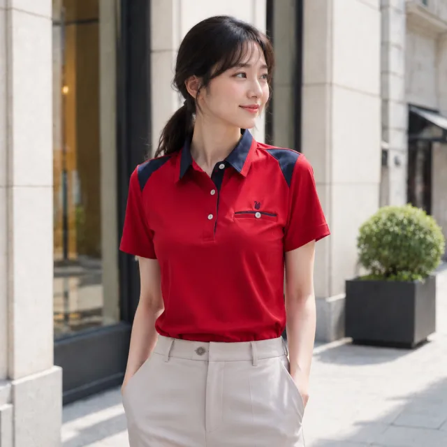 【遊遍天下】MIT台灣製女款抗UV防曬涼感吸濕排汗機能POLO衫 紅色(M-5L大尺碼)