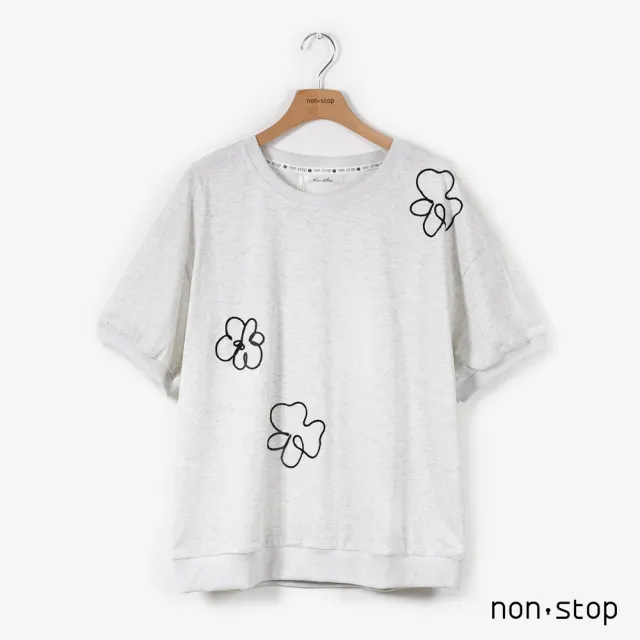 【non-stop】漫花留白花朵刺繡T恤-2色