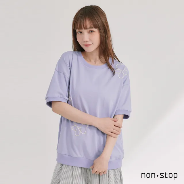 【non-stop】漫花留白花朵刺繡T恤-2色