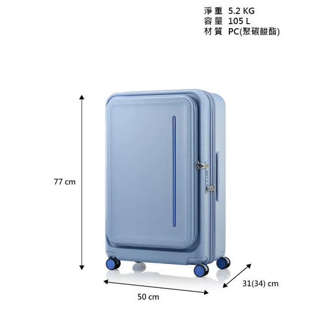 【Samsonite 新秀麗】28吋 MODIO 前開式/上掀式可擴充大容量PC防盜拉鍊避震輪行李箱/旅行箱(多色可選)