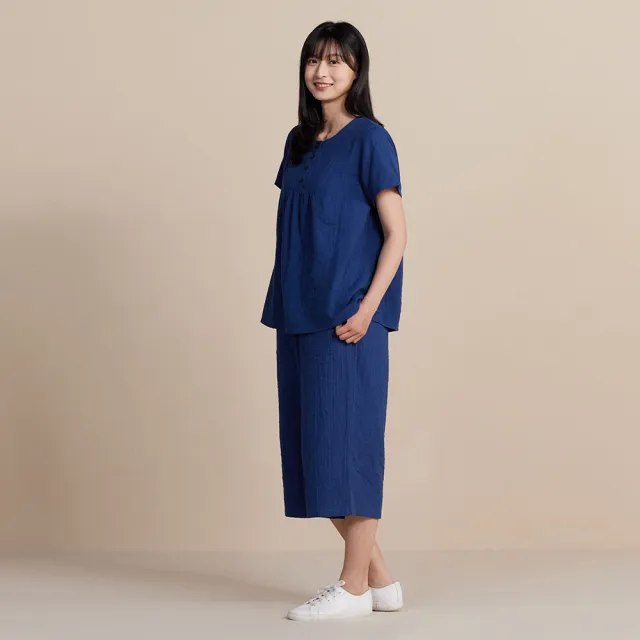 【YVONNE 以旺傢飾】雙層紗八分寬褲-深藍