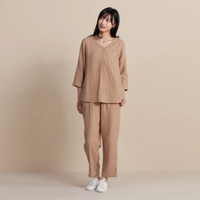 【YVONNE 以旺傢飾】雙層紗繡花七分袖上衣-摩卡棕