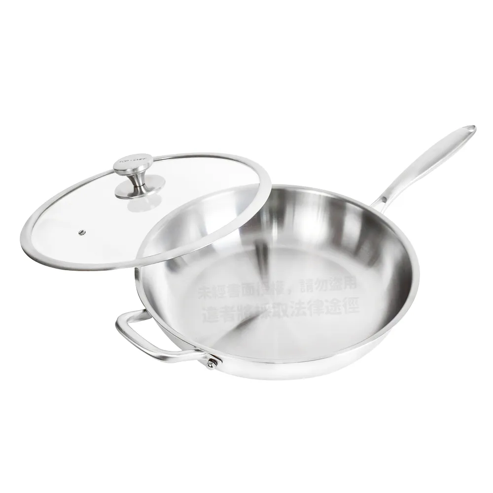 【Top Chef 頂尖廚師】頂級白晶316不鏽鋼深型平底鍋34cm 附蓋(無塗層鍋｜316不鏽鋼鍋｜不鏽鋼平底鍋)