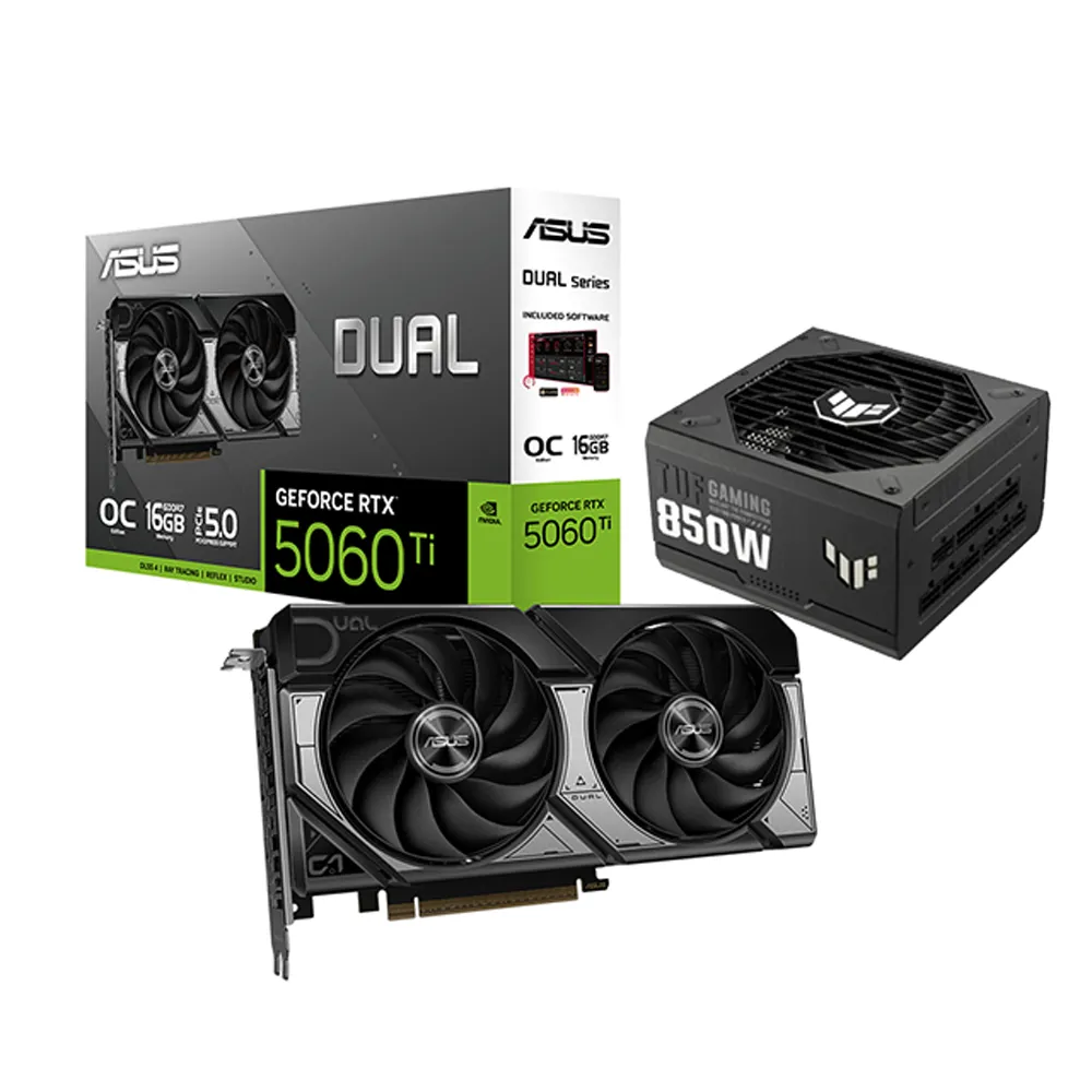 【華碩】顯卡+電源組合★Dual RTX 5060 Ti 16GB GDDR7 OC 超頻版 顯示卡+TUF GAMING 850W 金牌電源供應器