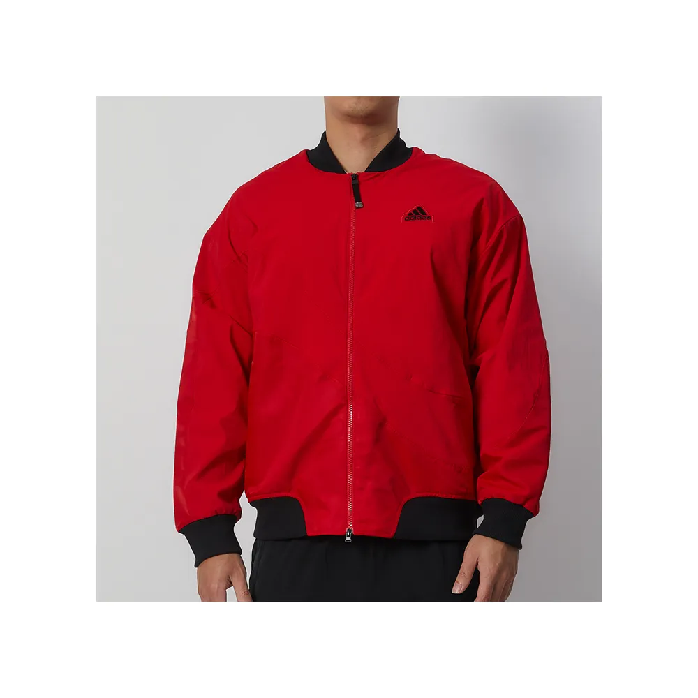 【adidas 愛迪達】CM WV JKT 男款 紅色 舒適 立領 口袋 寬鬆 外套 IZ1614