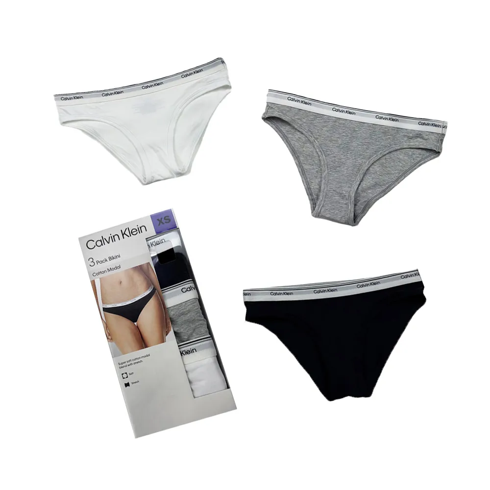 【Calvin Klein】三件盒裝 CK內褲 莫代爾 用料 女內褲 Calvin Klein 細帶 內褲 送禮(1487HV2)