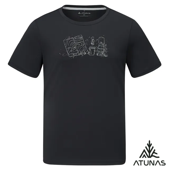 【ATUNAS 歐都納】男款吸濕排汗透氣舒適短袖T恤(A8TS2620M黑/印花圖T/防曬抗UV/休閒/日常)