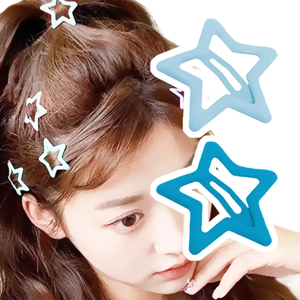 【氣質仙女】多巴胺雙色星星小髮夾12入-附收納盒(韓系 小抓夾 瀏海夾 髮飾 頭飾 編夾 編髮 盤髮 兒童 藍色)