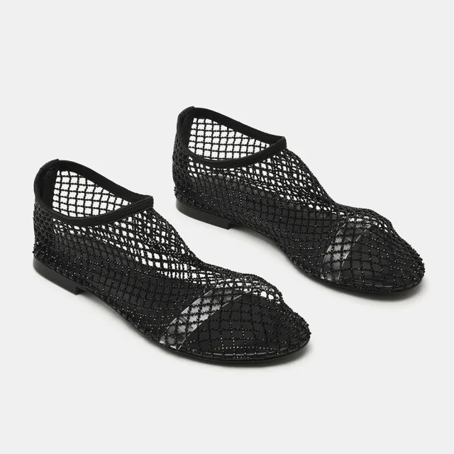 【steve madden】鑽面網格套穿平底鞋 MINO-R(黑色)