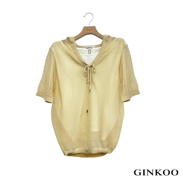【GINKOO 俊克】假兩件連帽針織上衣