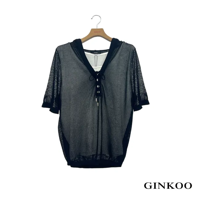 【GINKOO 俊克】假兩件連帽針織上衣