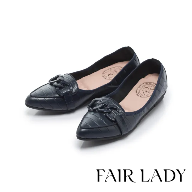 【FAIR LADY】我的旅行日記 俐落尖頭鏈帶增高平底鞋(冰島藍/502296 女鞋)