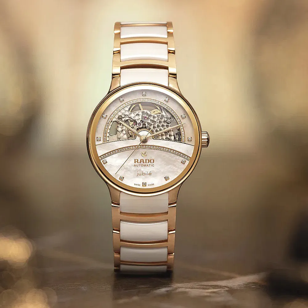 【Rado 雷達表】限定款 Centrix晶萃鏤空機械 白陶瓷98顆真鑽鵲橋35㎜ R01(R30029932)