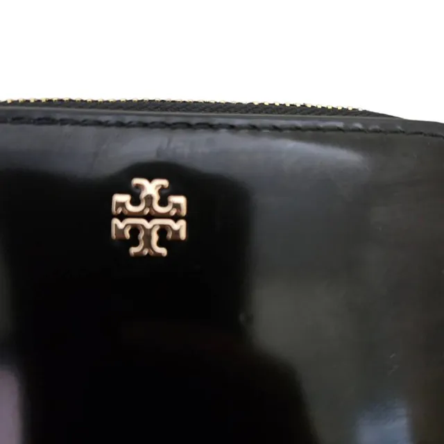 【TORY BURCH】TB 金字LOGO亮面釦式對開短夾禮盒組送禮贈原廠紙袋