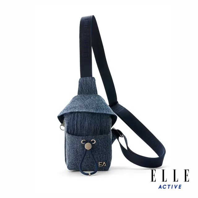 【ELLE ACTIVE】輕巧收納丹寧感抽繩斜背小包-藍色(EA26S1FB801-39)