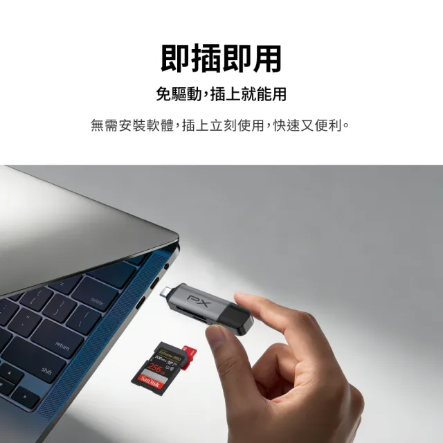 【PX 大通】Type C USB A 雙介面2合1高速讀卡機 SD/micro SD 支援SD/TF3.0版 支援104 MB/s傳輸速度(CS3-D)