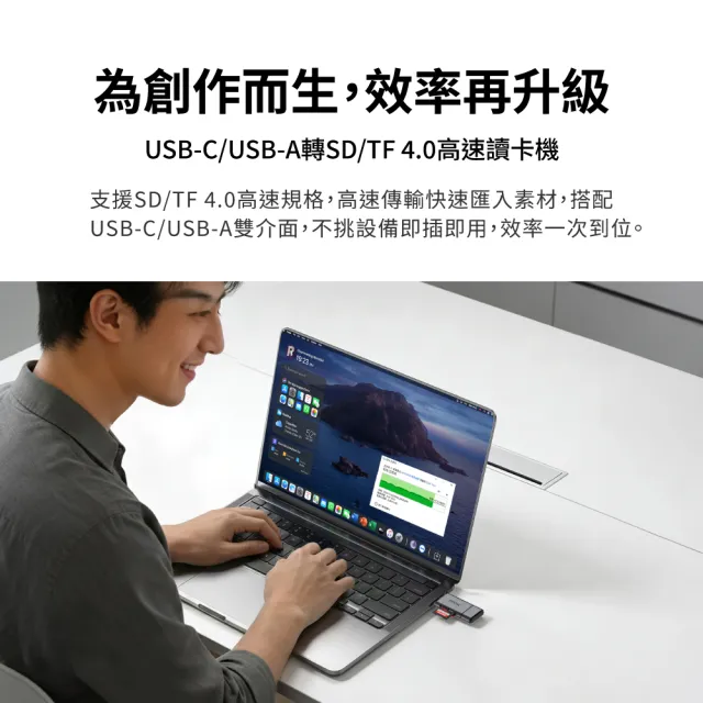 【PX 大通】Type C USB A 雙介面2合1高速讀卡機 SD/micro SD 支援SD/TF4.0版 支援312 MB/s傳輸速度(CS4-D)