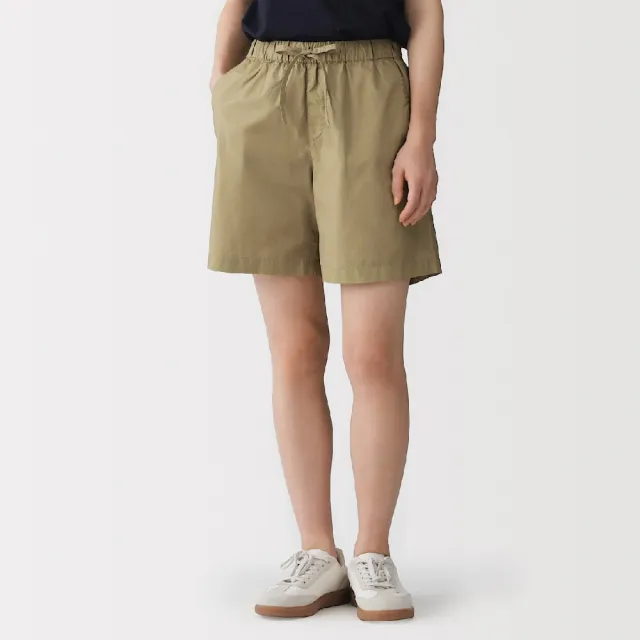【MUJI 無印良品】女水洗平織布短褲(黑色/米色/卡其/煙燻粉/淺藍/暗藍)