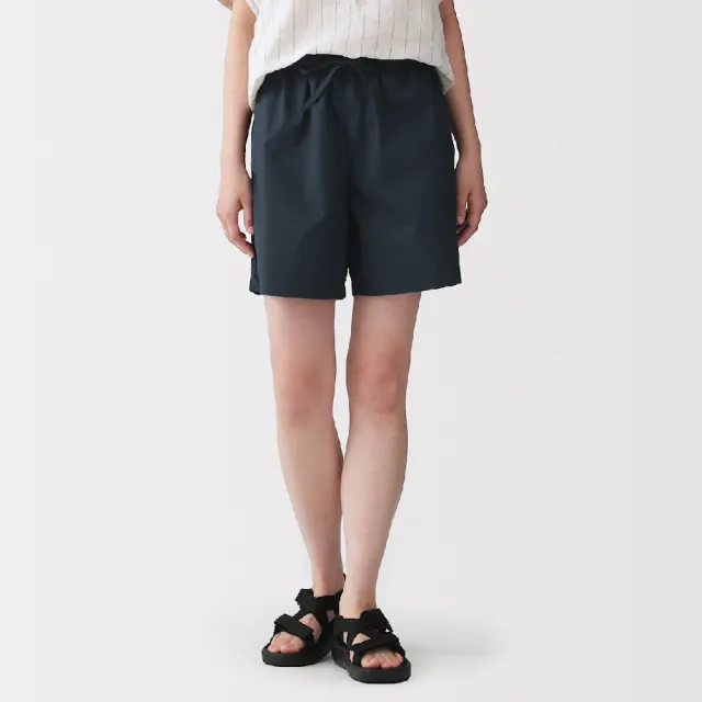 【MUJI 無印良品】女水洗平織布短褲(黑色/米色/卡其/煙燻粉/淺藍/暗藍)