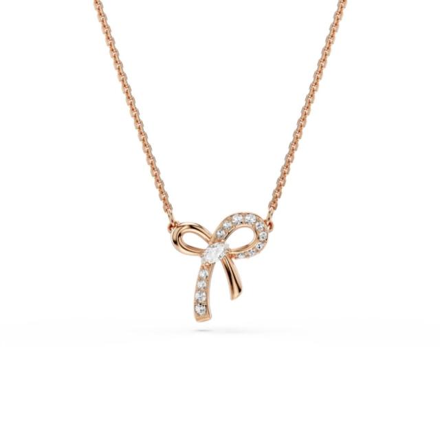 【SWAROVSKI 施華洛世奇】官方直營 Hyperbola 蝴蝶結鏈墜 鍍玫瑰金色 千金風天花板 法式浪漫 | 5753329