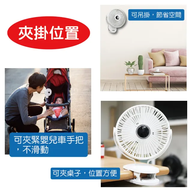 【勳風】DC桌夾壁掛扇/氣氛燈 風扇/USB可外接行動電源小風扇(HFB-S0007)