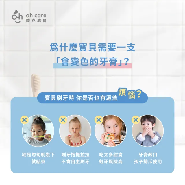 【oh care 歐克威爾】防蛀變色牙膏70g 西瓜/草莓/薄荷 (含氟量1450ppm/獨家專利P113成分/含氟牙膏)