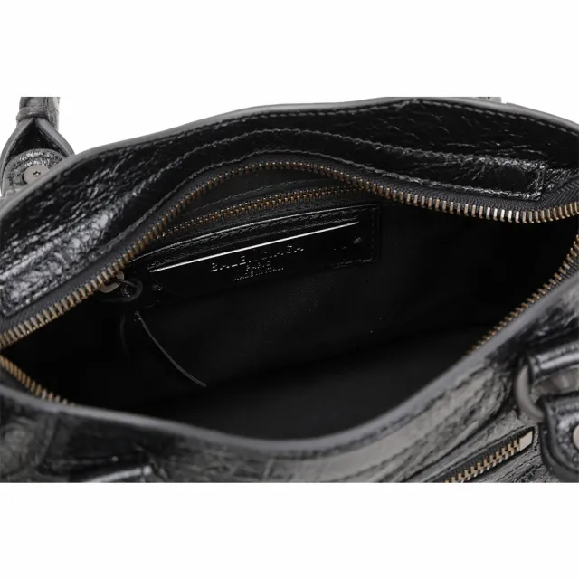【Balenciaga 巴黎世家】Le City 迷你型 Arena揉製羊皮手提/斜背機車包(黑色)
