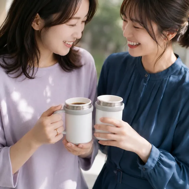 【IKUK 艾可】真陶瓷保溫杯-手把咖啡保溫杯410ml(辦公杯 /陶瓷咖啡杯/陶瓷保溫瓶/耐酸鹼/保溫瓶)