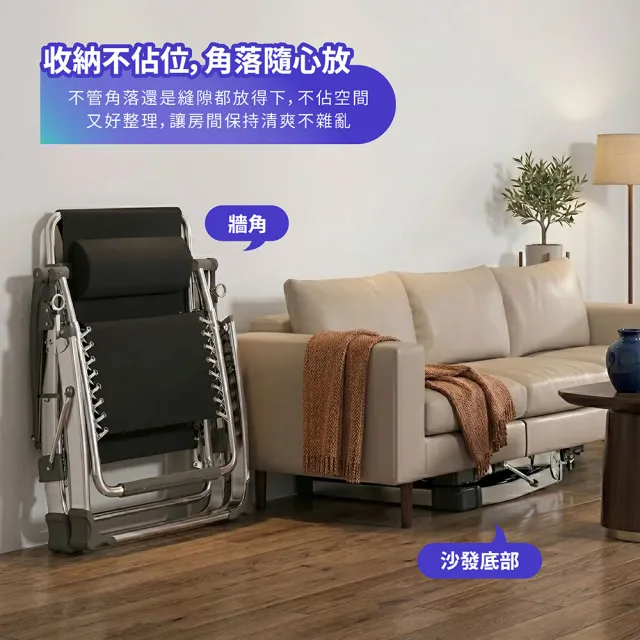 【Ashley House】最新無段式高承重透氣休閒躺椅-附置物杯架(加粗40mm 摺疊躺椅)