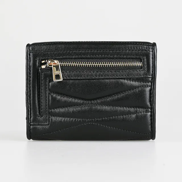 【FURLA 芙拉】FURLA 小羊皮絎縫線設計1927系列轉釦翻蓋短夾(黑)