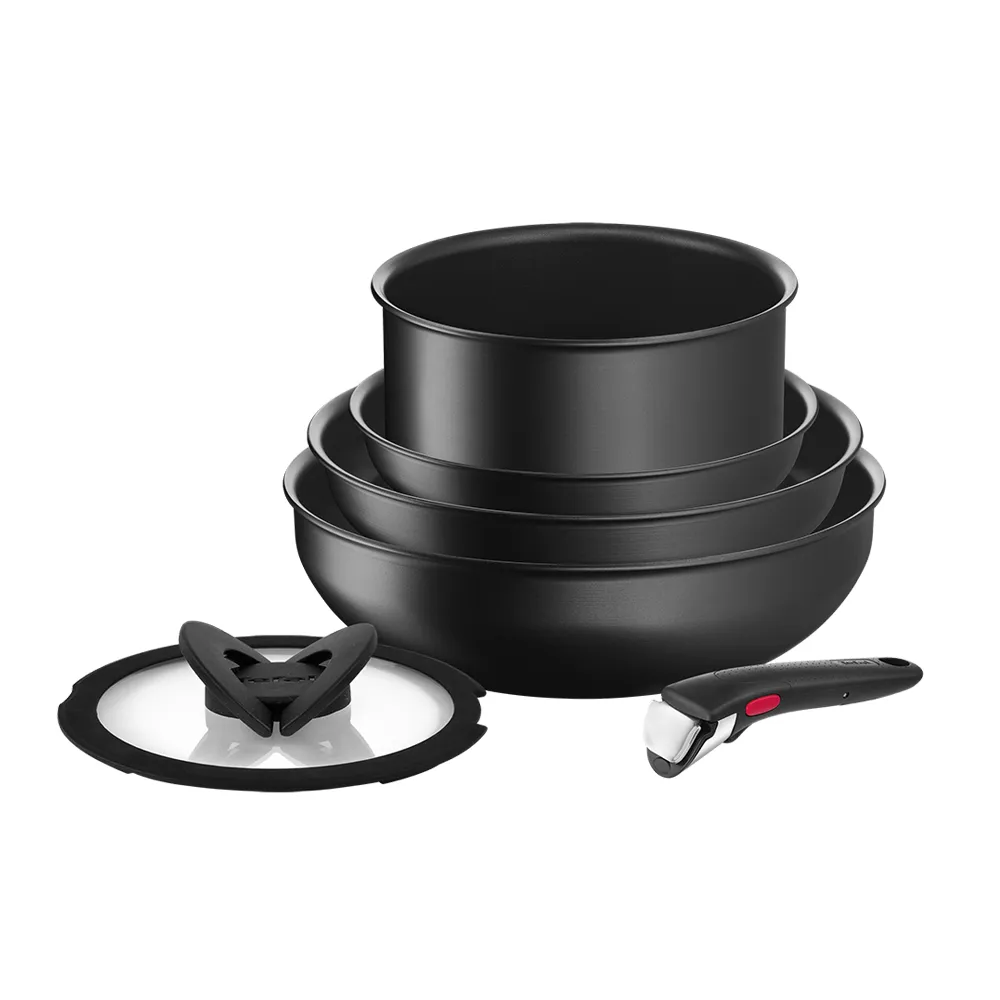 【Tefal 特福】法國製巧變精靈系列可拆式不沾鍋4鍋6件組-太空黑(IH爐可用鍋/電磁爐適用)