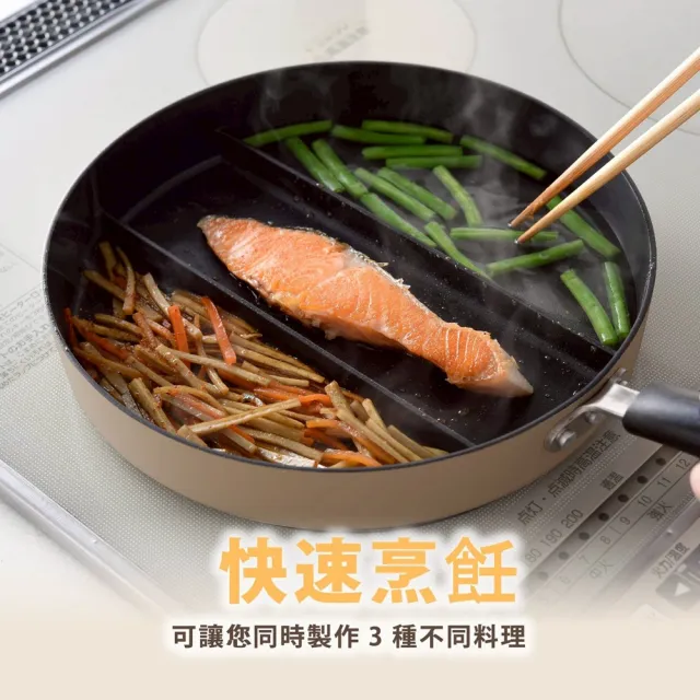 【Arnest】日本Arnest 三格不沾料理煎鍋24cm(三色任選一/奶茶色/橄欖綠/茉莉白)
