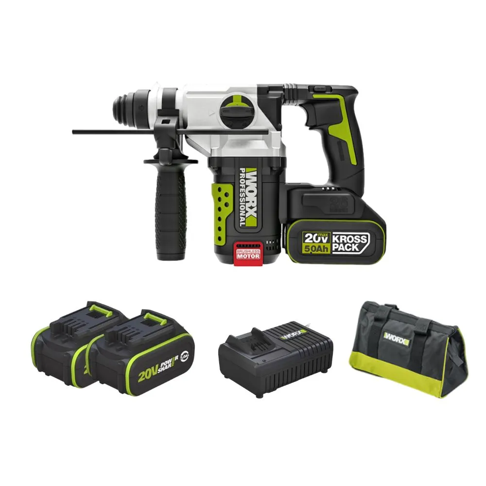【WORX 威克士】20V 26mm 無刷鋰電免出力電錘 WU389.4(無刷 鋰電 電錘 電鎚 電錘衝擊鑽 電無刷三用鎚鑽)
