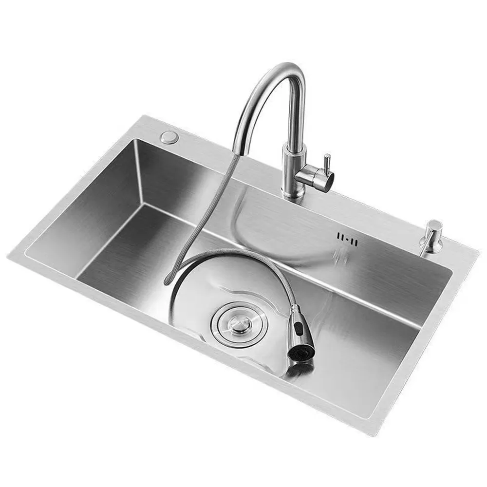 【G思程衛浴店】不銹鋼拉絲手工水槽 廚房水槽 洗碗槽(三孔加厚50*40 抽拉龍頭全套 精悍耐磨 預購15天)