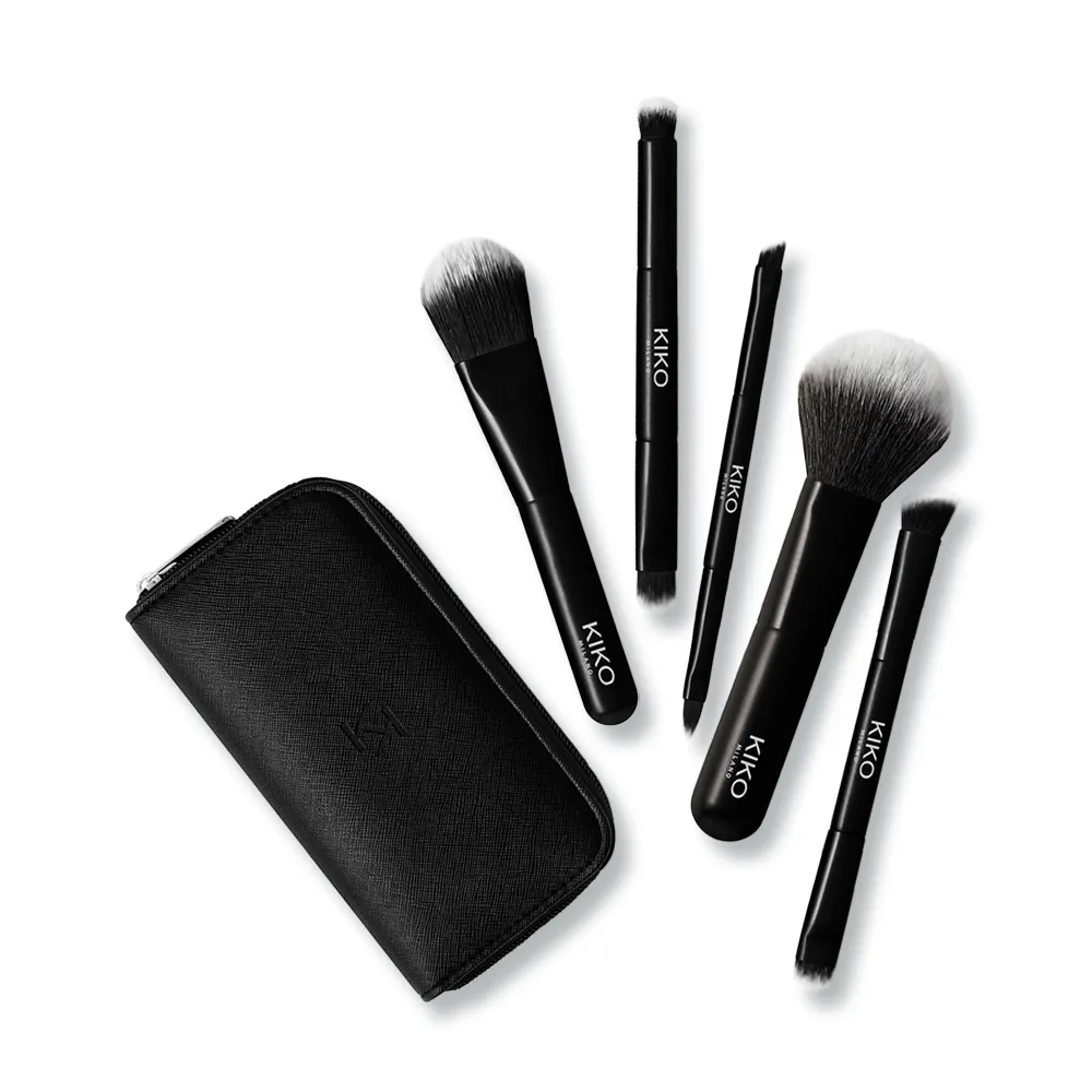 【KIKO MILANO】化妝刷套裝x5件組 附品牌化妝包(彩妝刷具/彩妝刷/化妝刷具/旅行化妝刷/旅行化妝包收納包)