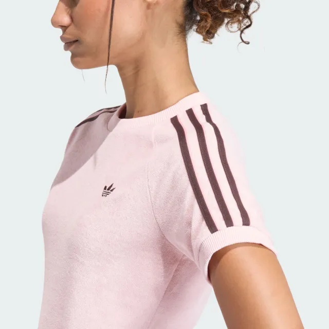 【adidas 愛迪達】短袖上衣(KD1410 女款ORIGINALS修身毛巾布T恤 粉色系)