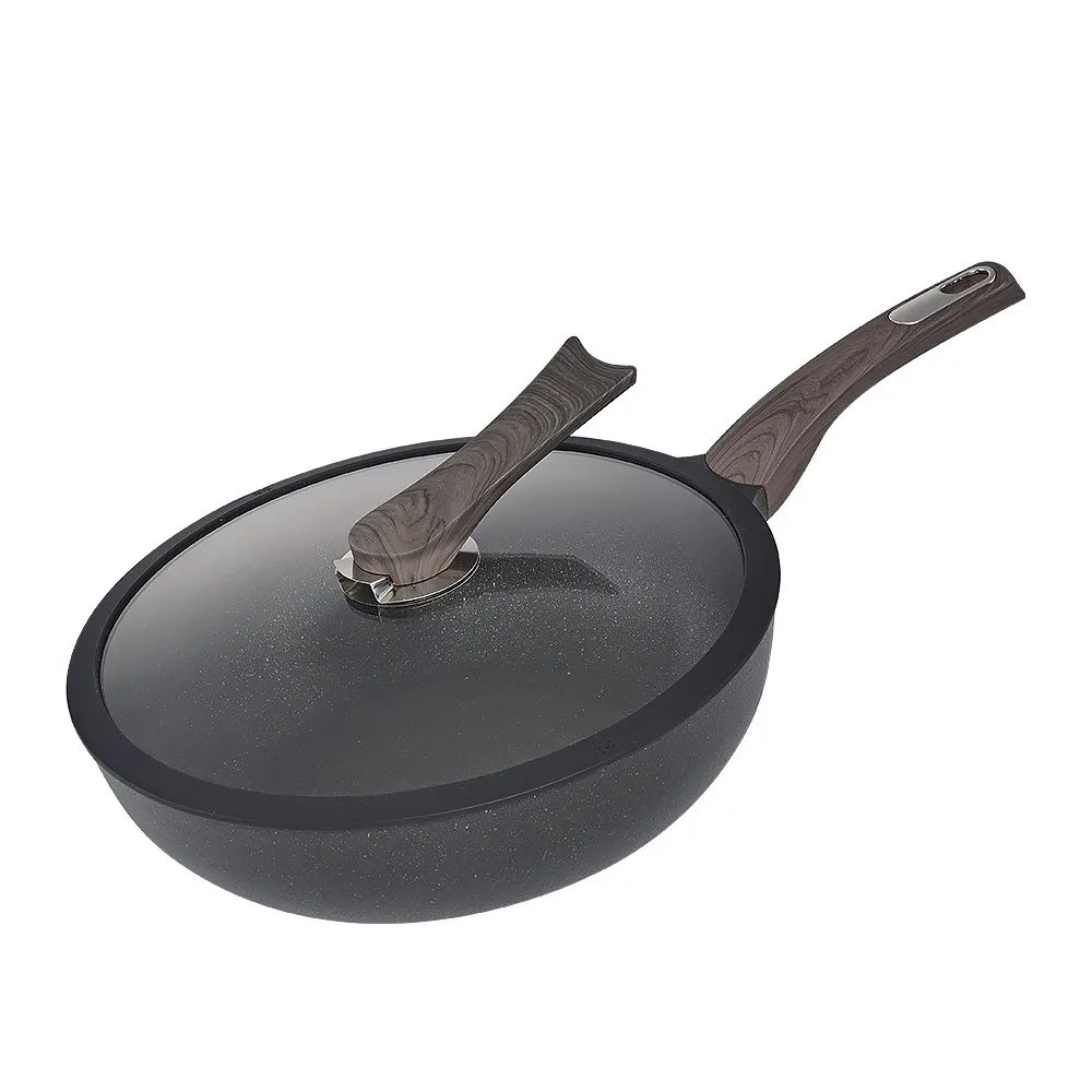 【生活采家】重力鑄造 岩紋不沾 石墨烯炒鍋 32cm(IH爐鍋具)