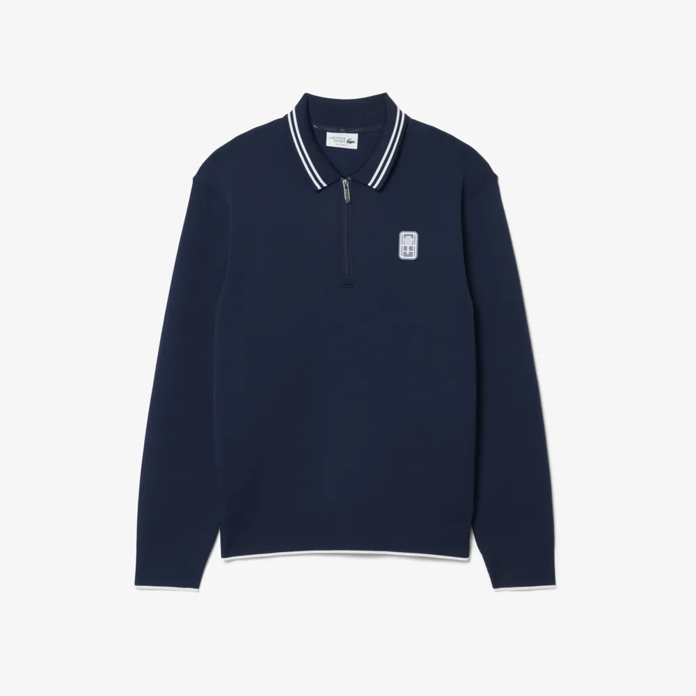 【LACOSTE】男裝-半襟拉鍊長袖Polo衫(海軍藍)
