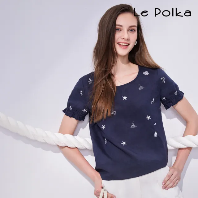 【Le Polka】海洋風刺繡上衣-女