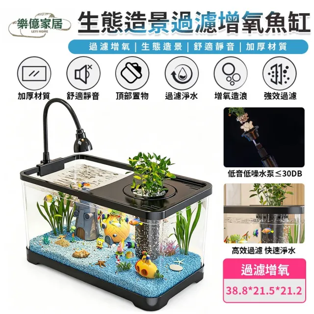 【星優】24H出貨 魚缸 桌上魚缸 55x30x29.4cm 免換靜音水魚缸 生態造景過濾制氧一體魚缸