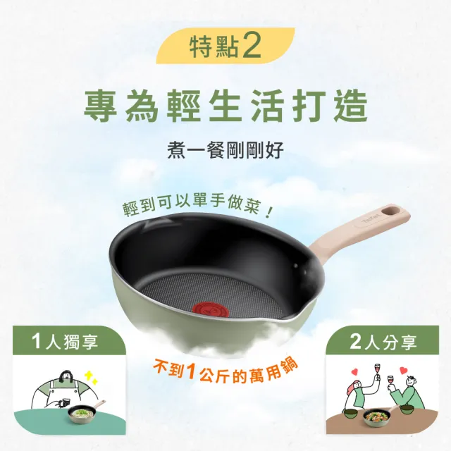 【Tefal 特福】momo獨家 雪松綠22CM不沾鍋深平底鍋