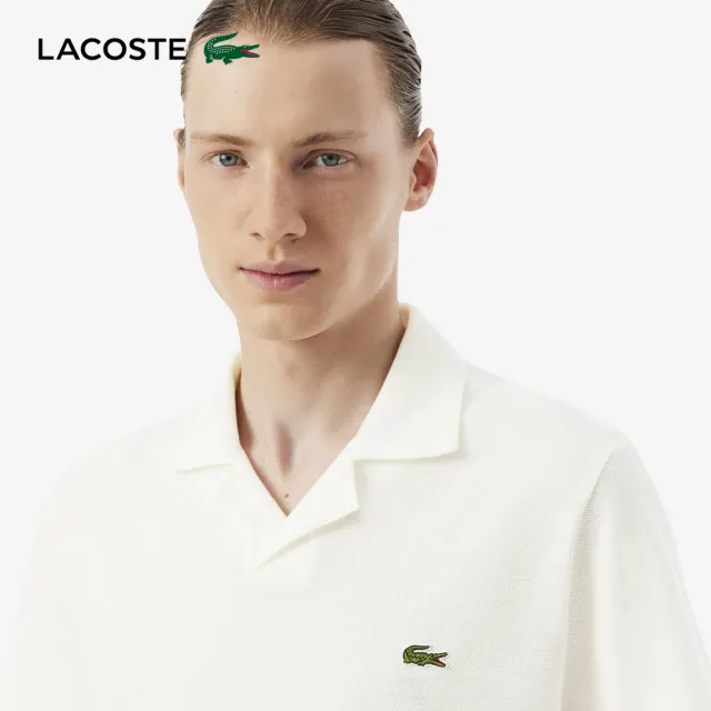 【LACOSTE】男裝-經典版型古巴領口短袖POLO衫(白色)