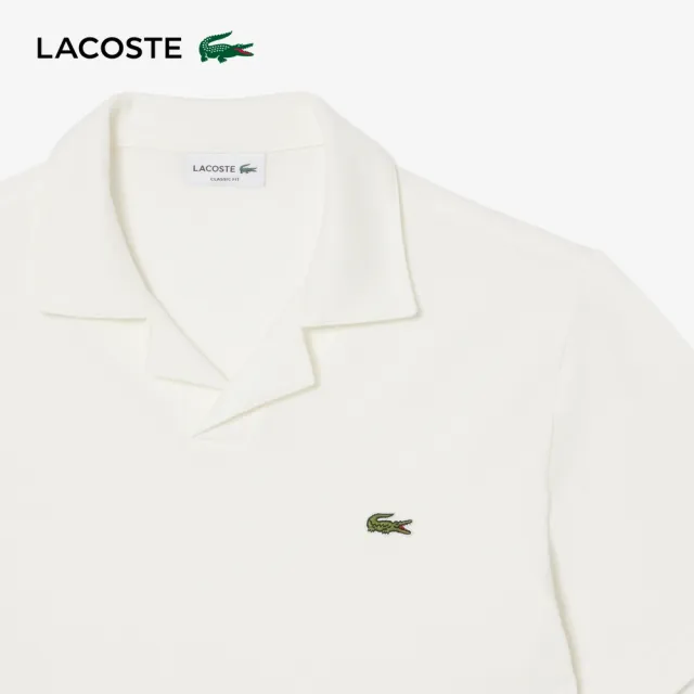 【LACOSTE】男裝-經典版型古巴領口短袖POLO衫(白色)
