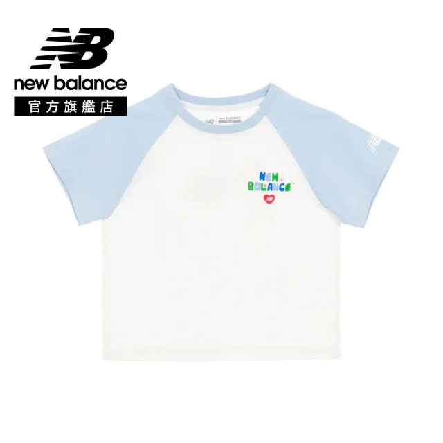 【NEW BALANCE】NB 童裝 拼接短袖上衣_7EG2V07TLBL_男童/女童_白淺藍色