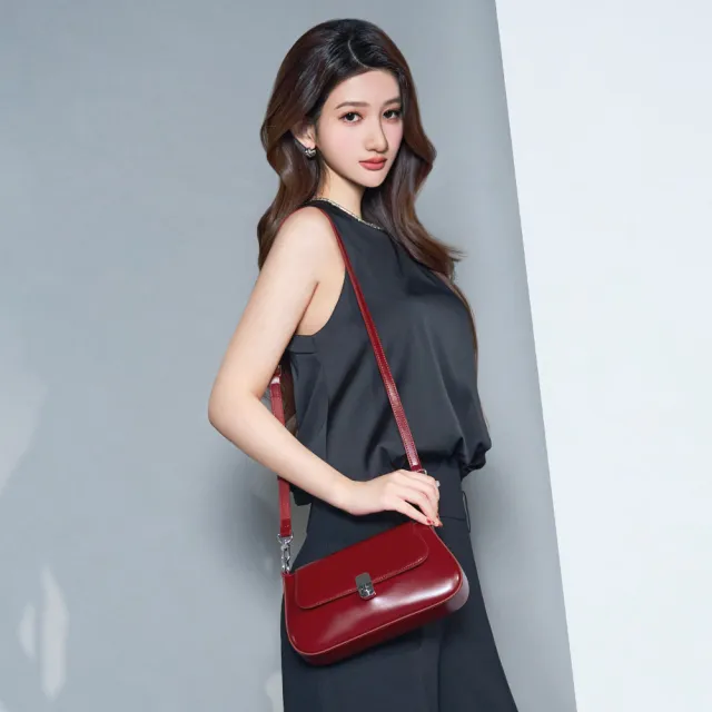 【2R 手工真皮】雙11 安娜牛皮Lady仕女肩背包 酒艷紅(真皮包包 肩背包 斜背包)