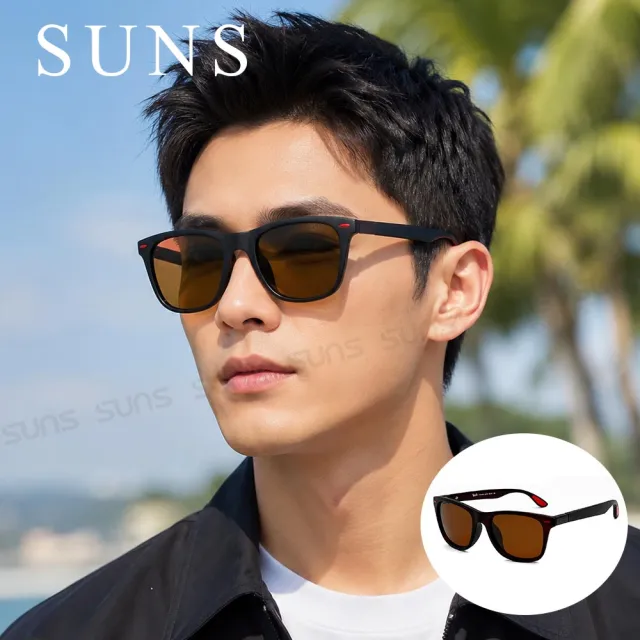 【SUNS】經典款時尚偏光墨鏡 Polarized太陽眼鏡 中性駕駛墨鏡 S53茶框茶片(輕量/防眩光/遮陽/抗UV400)