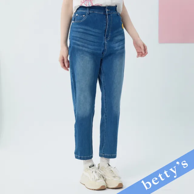 【betty’s 貝蒂思】跳色笑臉刺繡直筒牛仔褲(藍色)