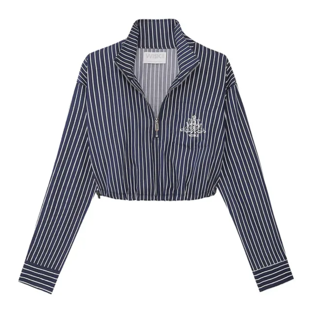 【WISKII】STRIPE HALF-ZIP CROP SHIRT 條紋半拉鍊短版襯衫